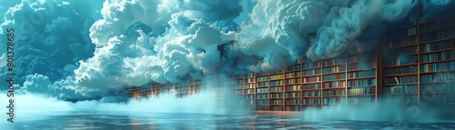 A library of books in the clouds photo