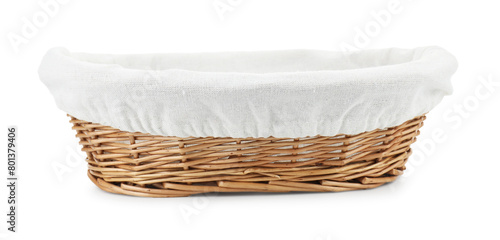 Fotografía One empty wicker bread basket isolated on white