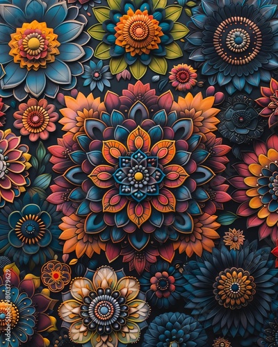 Create a seamless pattern with a variety of brightly colored and intricately detailed flowers