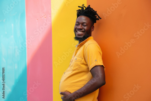 pregnant man on bright colored background