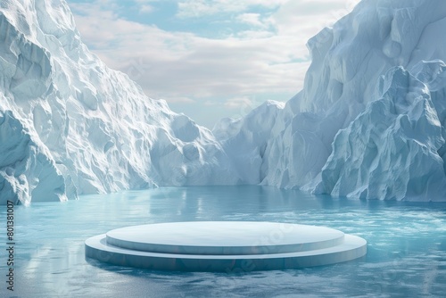 Ice cave with a large round platform in the center.
