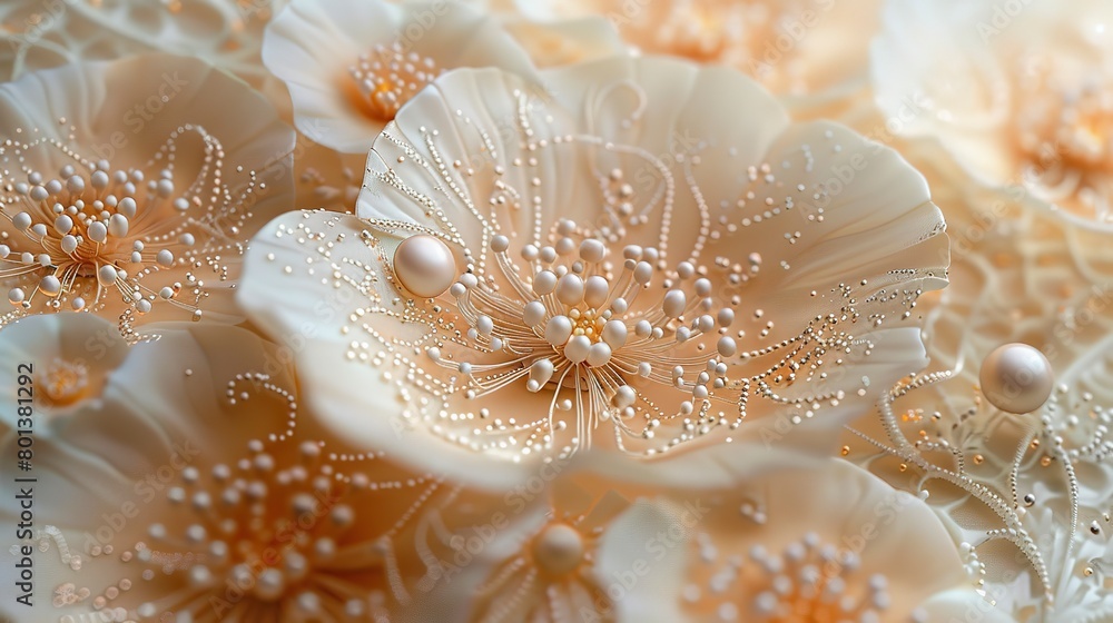 Macro view of lace-infused abstract florals, offering a delicate balance between intricate and bold elements. Macro view of lace-infused abstract florals, offering a delicate balance between intricate and bold elements.