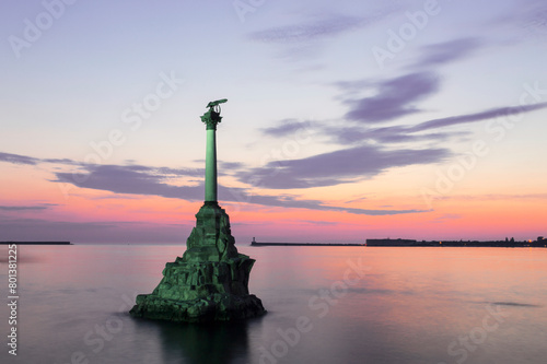 Monument to the scuttled ships built in 1905, sunset. Sevastopol, Russia