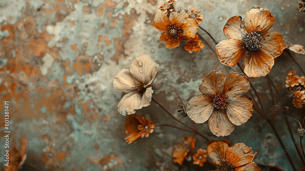 Fototapeta premium Macro shot of abstract florals with a rustic texture, blending earthy tones and organic shapes. 