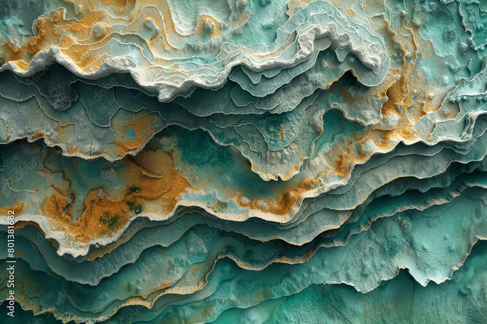 A three-dimensional, abstract map of a marine sanctuary, with habitats marked by different artistic textures,
