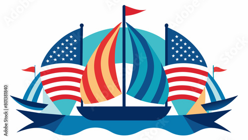 A symbol of unity and patriotism the regatta showcases the beauty of sailboats and the American flag together.. Vector illustration