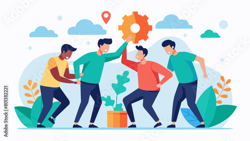 Men engage in a teambuilding activity learning how to cooperate and collaborate effectively through improved emotional intelligence..