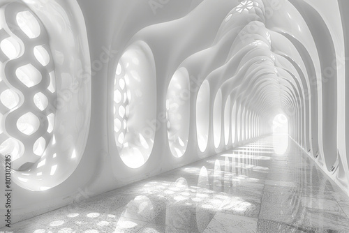 An infinite fractal hallway, with walls decorated in a self-similar pattern that recedes into the distance, photo