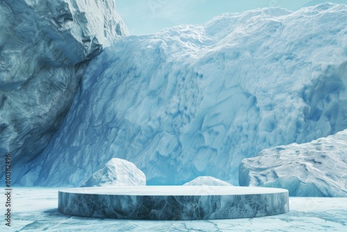 Ice cave with a marble podium. photo