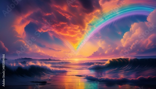  Radiant Reverie  Captivating Stormscape with Rainbow Heart       