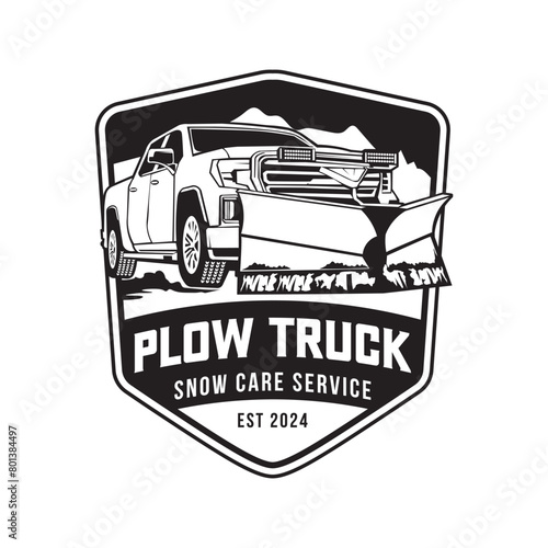 Plow truck badge design logo, good for plow snow truck business company logo	