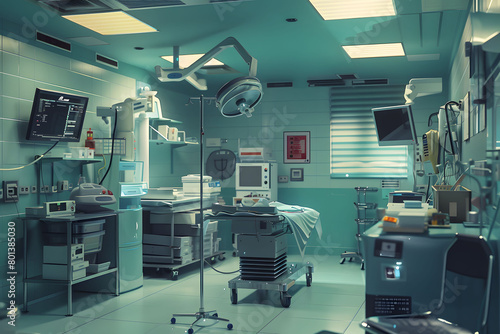 A high-resolution doctor and nurse, performing a procedure in an operating room, 
Surgery doctor in Hospital environment and surgical equipment and monitors. OR room.