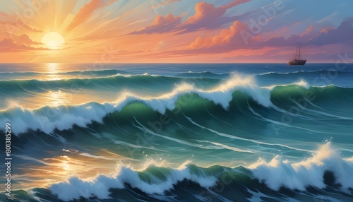 Impressive Seascape Digital Illustration with Waves