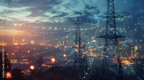 role of AI in energy management systems with a visually stunning image of a smart grid infrastructure, showcasing how embedded AI optimizes energy distribution and reduces carbon footprint.