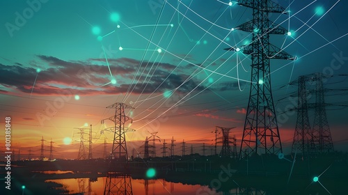 role of AI in energy management systems with a visually stunning image of a smart grid infrastructure, showcasing how embedded AI optimizes energy distribution and reduces carbon footprint.