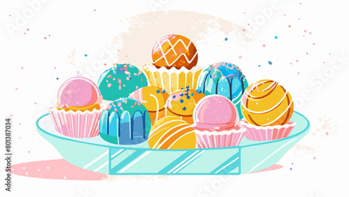 Colorful Assorted Cupcakes and Easter Eggs Festive Illustration 