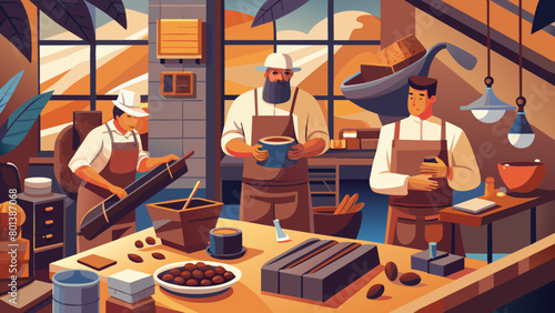 Professional Chefs Crafting Artisan Chocolate in Gourmet Kitchen 