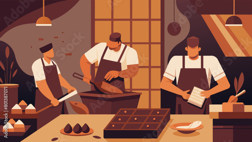 Professional Chocolatiers Crafting Artisanal Treats in a Modern Chocolate Factory