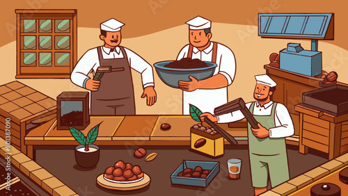 Artisan Chocolate Makers at Work in Traditional Chocolate Factory