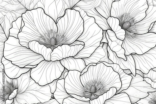 Peony flower black outline illustration. Coloring book pages.
