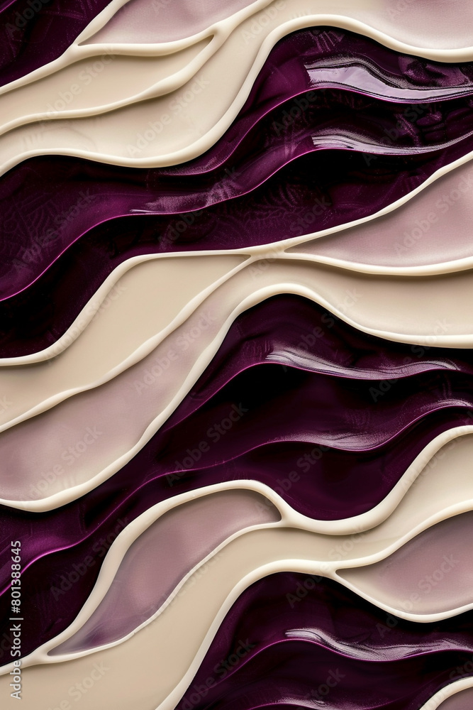 Aubergine and ivory waves background, deep and sophisticated, perfect for gourmet food presentation