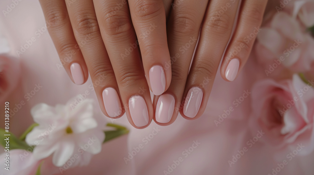 Close-up of both hands with healthy nails, spa treatment, manicure, beauty, and nail care elements. Close-up of both hands with healthy nails, spa treatment, manicure, beauty, and nail care elements.