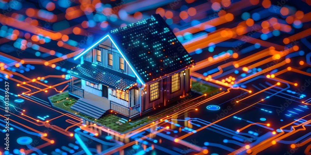 Obraz premium Futuristic Smart Home Automation and Home Technology Concept with powered Digital Home Systems and Intelligent Building Design