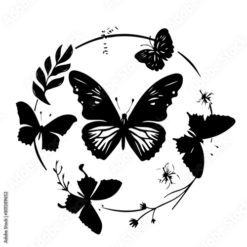 Flying butterflies silhouette black 