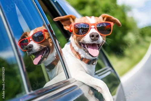 Car-bound Cheer: Happy Dog Peeking Out of Window with Delight © Siasart Studio