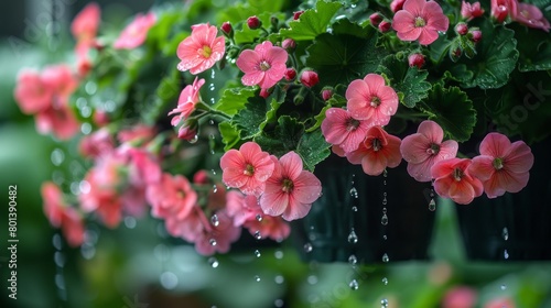 Explore the lush beauty of Pelargonium peltatum with an image showcasing the plant's cascading tendrils and vibrant blooms, creating a stunning display of color and texture that brings any garden photo