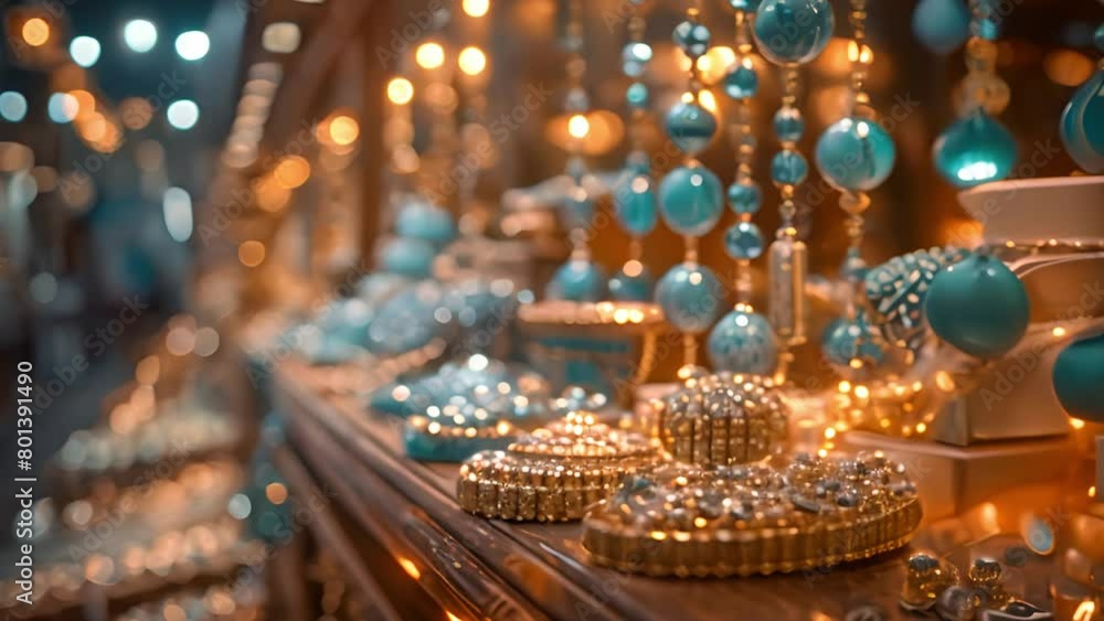 This table covered in an array of blue and gold jewelry pieces. Table Adorned With Blue and Gold Jewelry This table covered in an array of blue and gold jewelry pieces. Table Adorned With Blue and Gold Jewelry