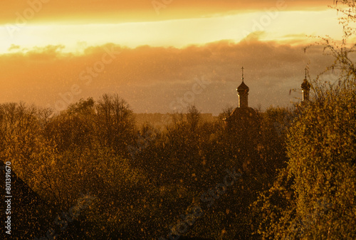 sunset over the village