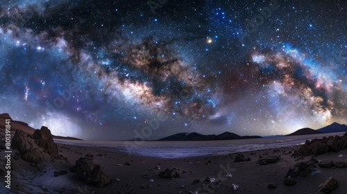 A mesmerizing view of a starry night sky with the Milky Way and distant galaxies. © venusvi