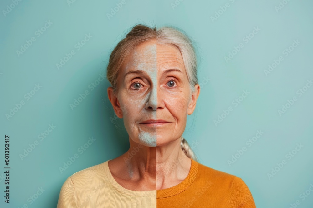 Split skin care routines for Babyboomers feature worry lines, hair color secrets, and visual age comparisons to define aging stages. Split skin care routines for Babyboomers feature worry lines, hair color secrets, and visual age comparisons to define aging stages.