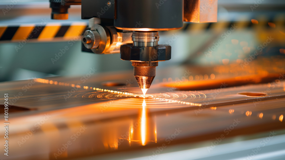 Close-up of a modern high-tech laser engraving machine during operation Close-up of a modern high-tech laser engraving machine during operation