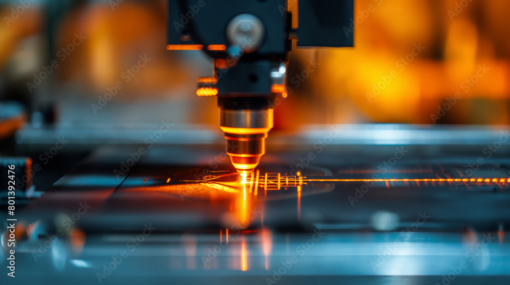 Close-up of a modern high-tech laser engraving machine during operation