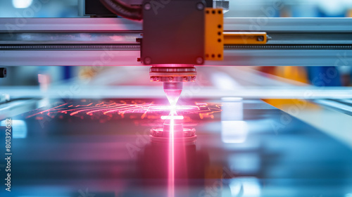 Close-up of a modern high-tech laser engraving machine during operation
