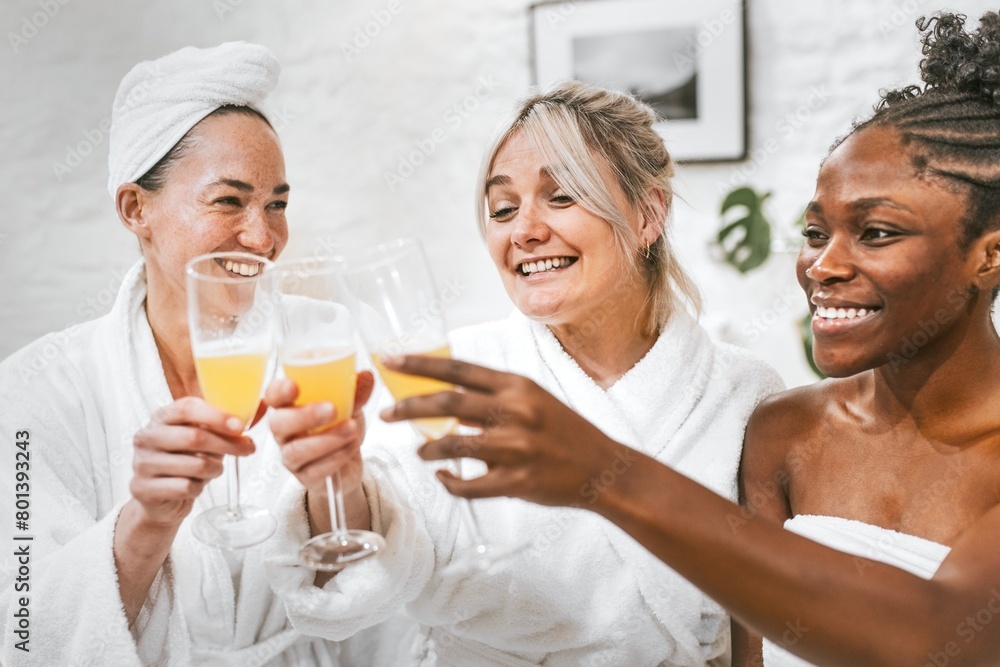 Women in bathrobe drinking, friendship photography Women in bathrobe drinking, friendship photography