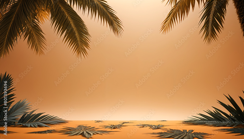 Simple Product display mockup, Palm tree leaves with a orange tinted background