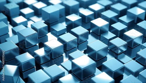 Abstract geometric background shiny metallic blue cubes arranged in a grid pattern