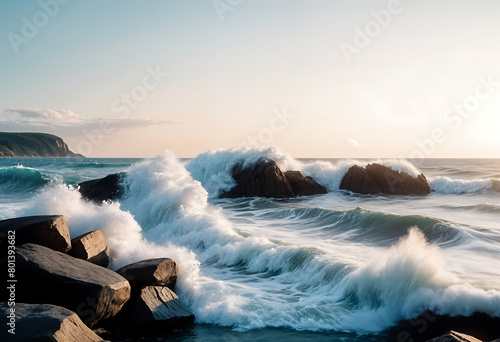 Ocean waves breaking against the rocks