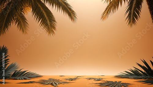 Simple Product display mockup, Palm tree leaves with a orange tinted background