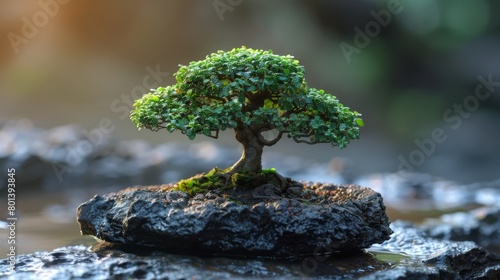 Miniature bonsai tree flourishing within a meticulously crafted pot, a masterpiece of nature and artistry.