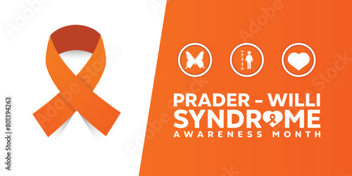 Prader willi Syndrome Awareness Month. Ribbon, butterfly, people icon and heart. Great for cards, banners, posters, social media and more. White and orange background. photo