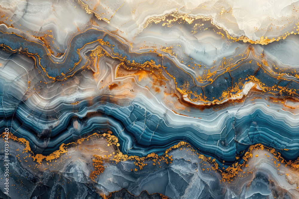 Abstract fluid art, blue and teal with gold accents. Created with AI