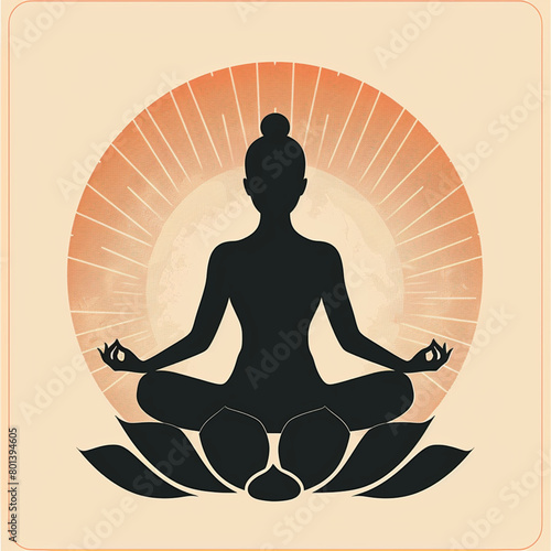 Silhouette of woman in lotus pose. Logo concept for world yoga day. Modern illustration.
