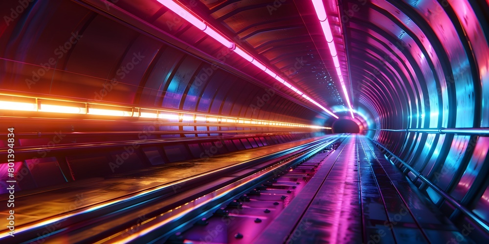 High Speed Futuristic Hyperloop Tunnel With Vibrant Lighting Effects