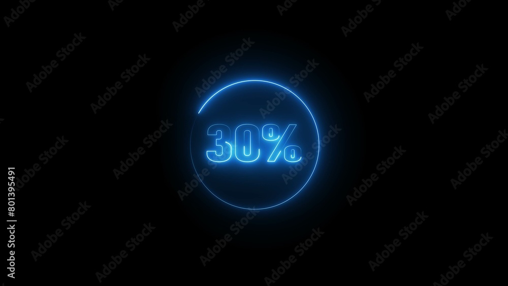 Glowing neon discount offer number text icon illustration.