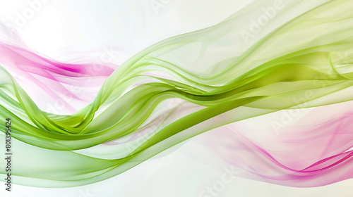 A swirling wave of bright green and soft pink, elegantly isolated on a pure white canvas, captured in ultra-high definition.