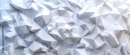 White paper texture with polygonal shapes, 3d, low poly, white background. Created with AI